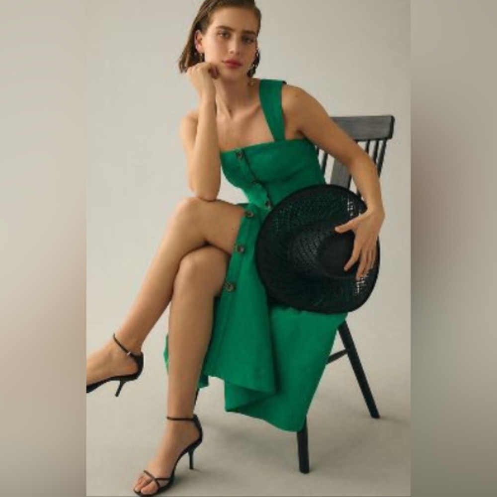 Anthropologie Green Button-Down Dress